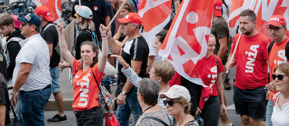 Unia-Mitglieder bei einer Demo